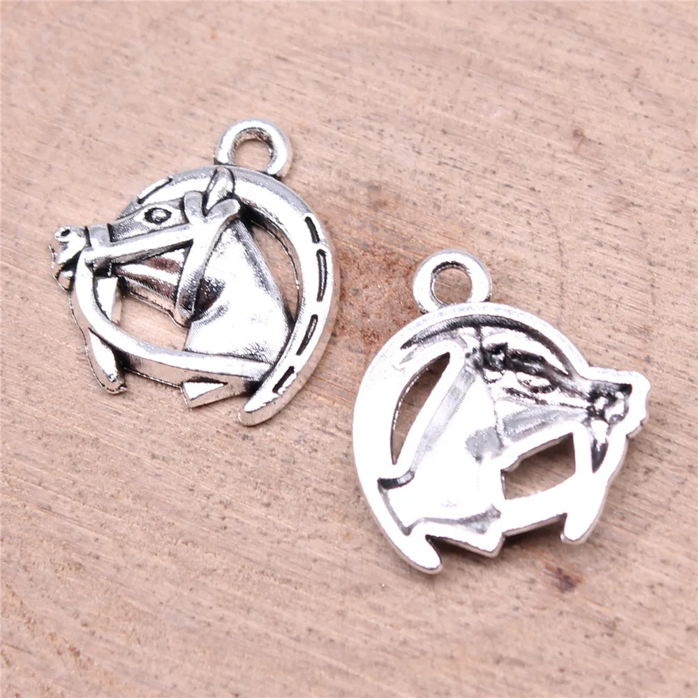 17x15mm 1.5g Multicolor Zinc Alloy Horseshoe Horse Head Charm Pendant for DIY Jewelry Making