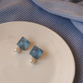 French Handmade Natural Pearl Acrylic Geometric Drop Earrings With Silver Plated Pins