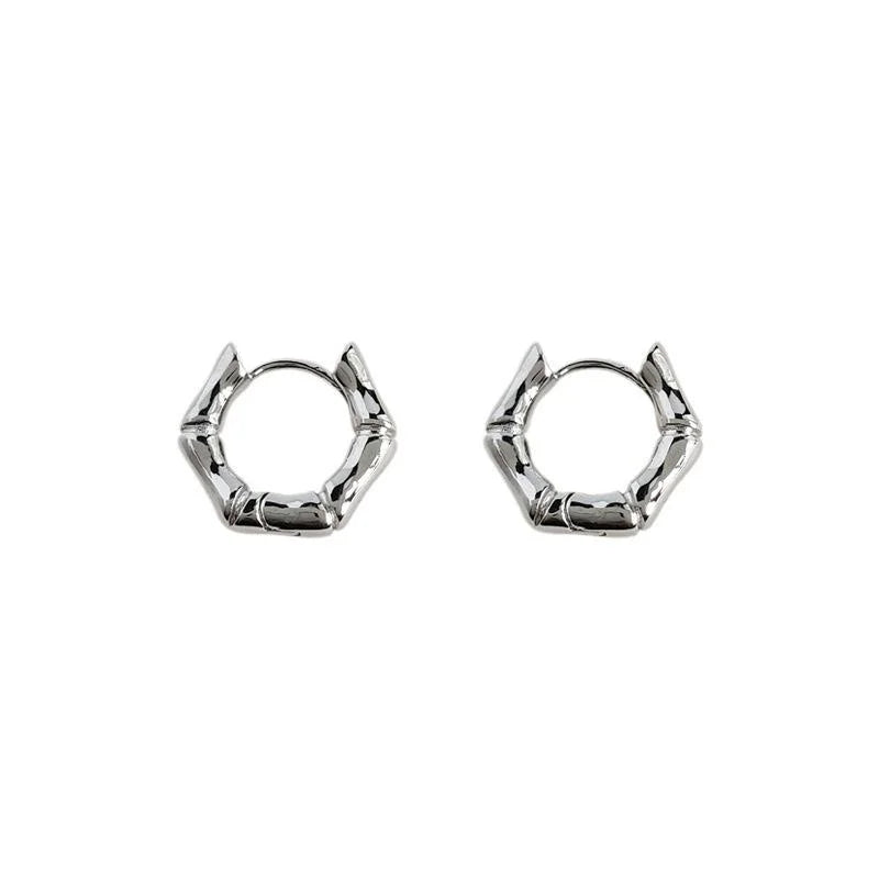 Minimalist Copper Bamboo Joint Stud Earrings Smooth Geometric Round Hoop Style For Daily Commute
