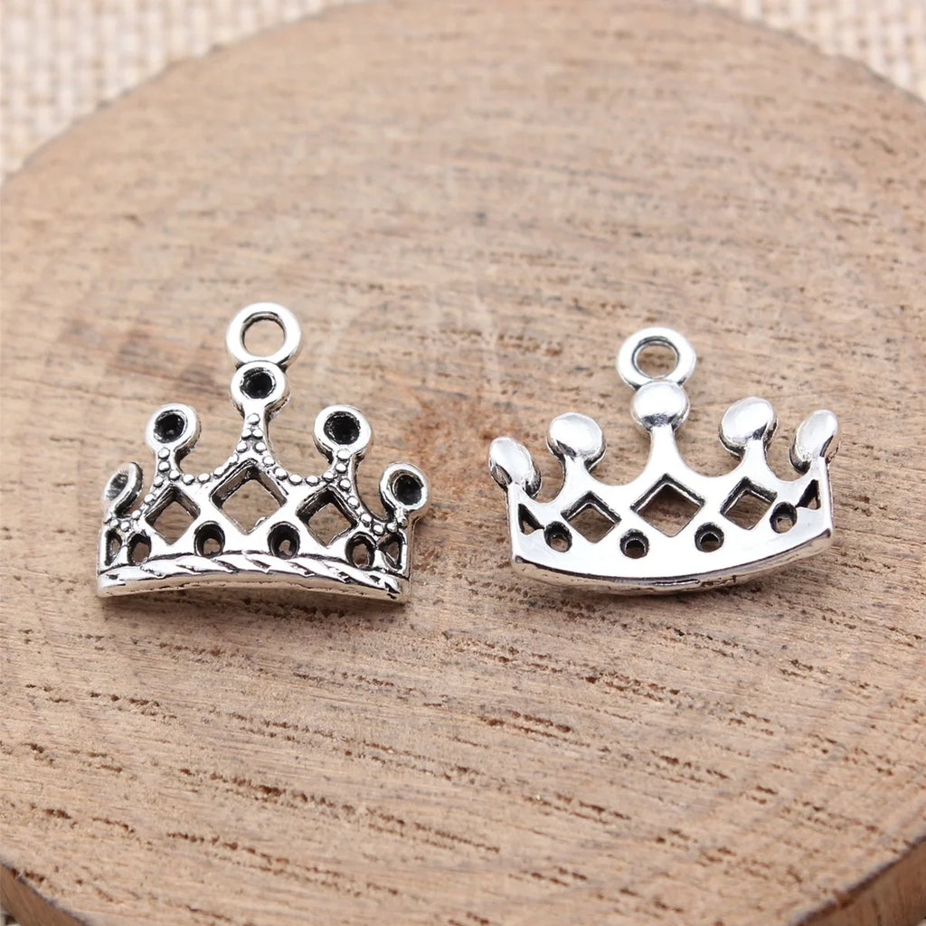 17x15mm 1.15g Antique Silver Zinc Alloy Crown Charm Pendant for DIY Vintage Jewelry Making