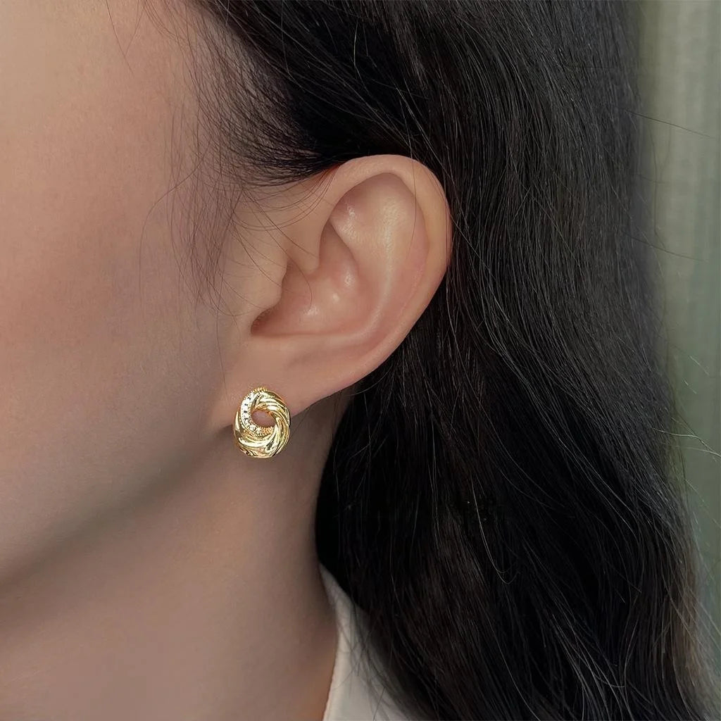 Vintage Irregular Cookie Biscuit Geometric Zircon 14K Gold Plated Stud Earrings