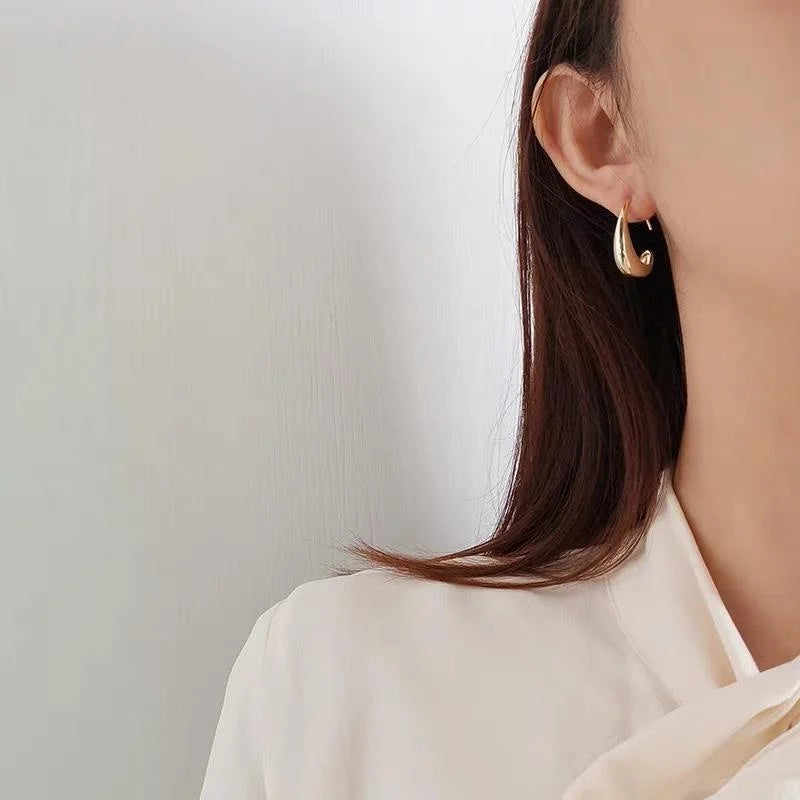 Korean 14K Gold Plated Copper Geometric C Shape Hoop Earrings For Women