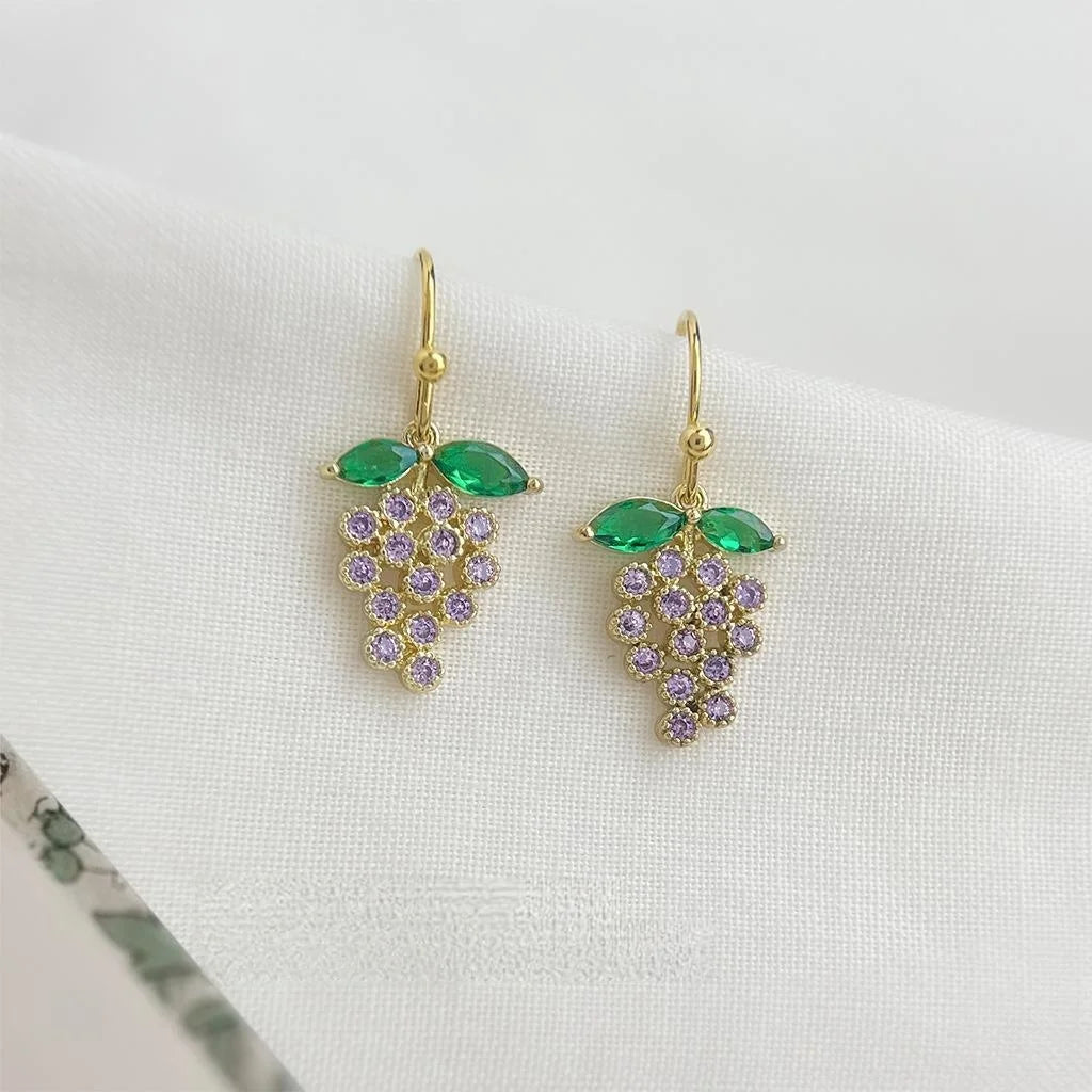 Light Luxury Purple Grape Zircon Micro Pave Copper Drop Earrings For Women Summer Jewelry