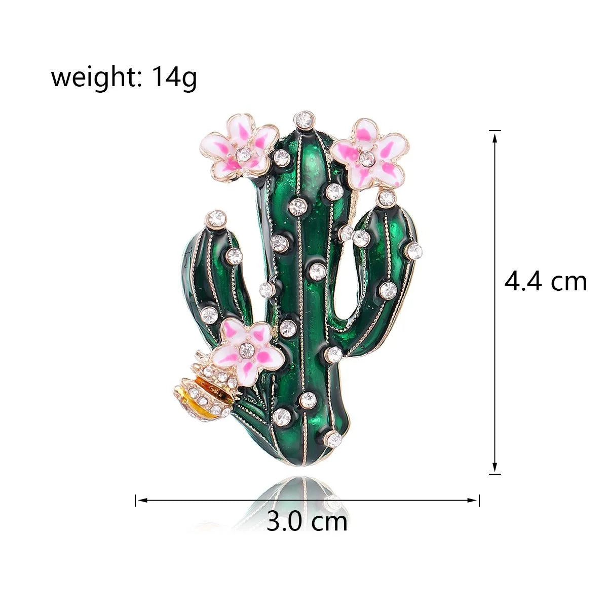 Elegant Enamel Cactus Alloy Rhinestone Brooch With Pink Flowers, Women's Lapel Pin Sweater Suit Gift