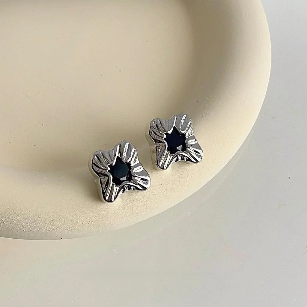 Sweet Cool Geometric Square Black Zircon Copper Stud Earrings