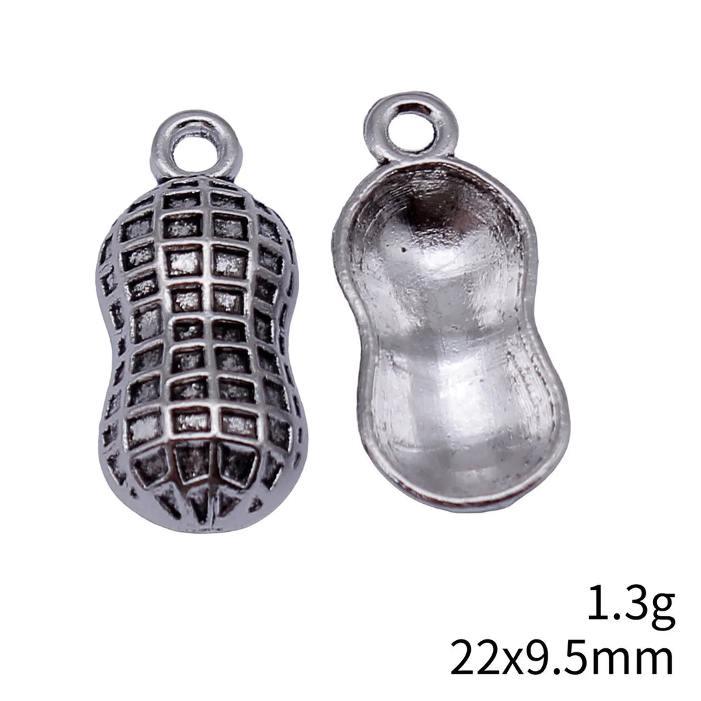 22x9.5mm 1.3g Antique Silver Zinc Alloy Peanut Charm Pendant for DIY Bracelet Necklace Making