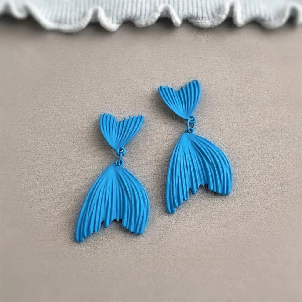 Vacation Style Blue Enamel Fish Tail Geometric Copper Drop Earrings