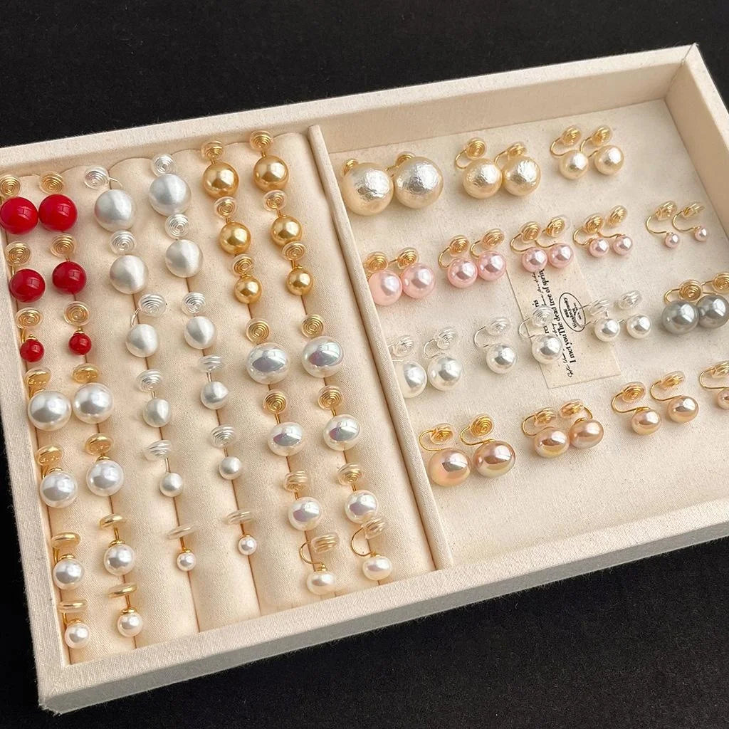 Gold Plated Faux Pearl Spiral Clip On Drop Earrings No Piercing Geometric Round Luxury Jewelry