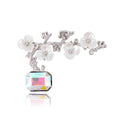 Vintage Mother Of Pearl Plum Blossom Branch Brooch With Rhinestone Crystal, Elegant Lapel Pin Gift