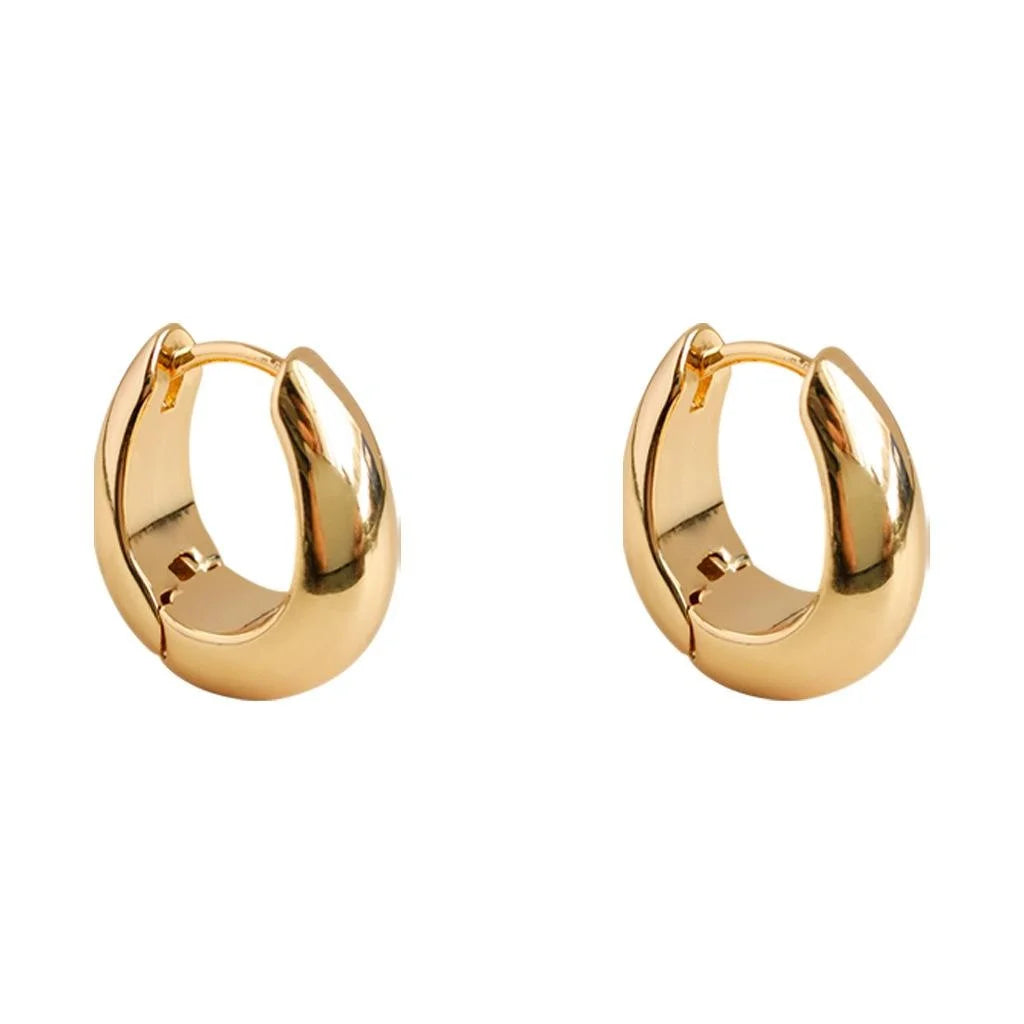 18K Gold Plated Copper Oval Geometric Stud Earrings French Light Luxury Thick Earcuff Style