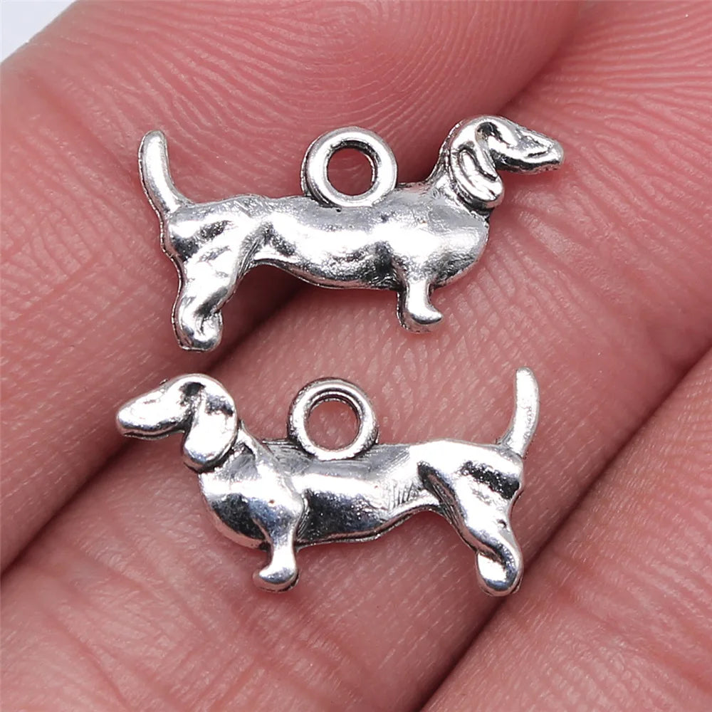 10x18mm 0.8g Antique Silver Zinc Alloy Dog Charm Pendant for DIY Bracelet Necklace Jewelry Making