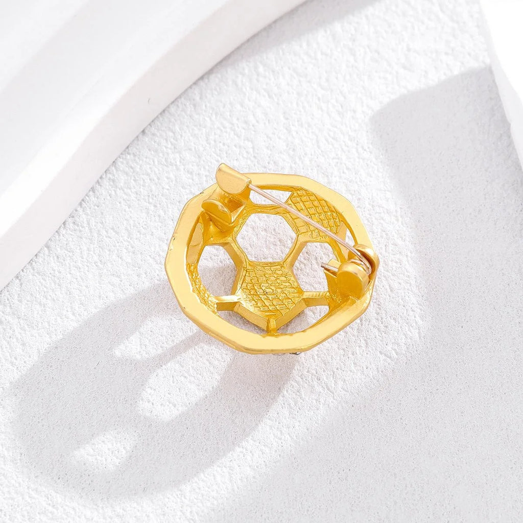 Luxury Gold Alloy Hollow Soccer Ball Rhinestone Brooch, World Cup Fan Lapel Pin Suit Accessory Gift