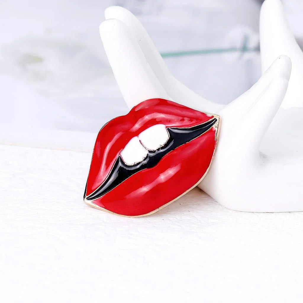 Sexy Red Lips Enamel Alloy Brooch, Elegant Bite Lip Lapel Pin For Women's Blazer Suit Accessory Gift