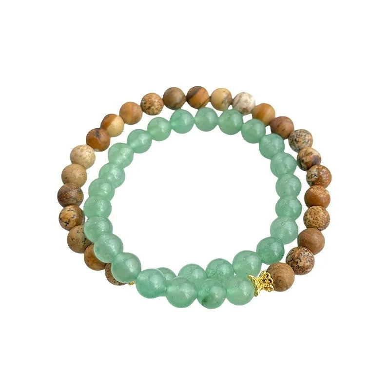 Natural Stone Picture Jasper Green Aventurine Double Layer Bracelet New Chinese Geometric Ring Style For Women