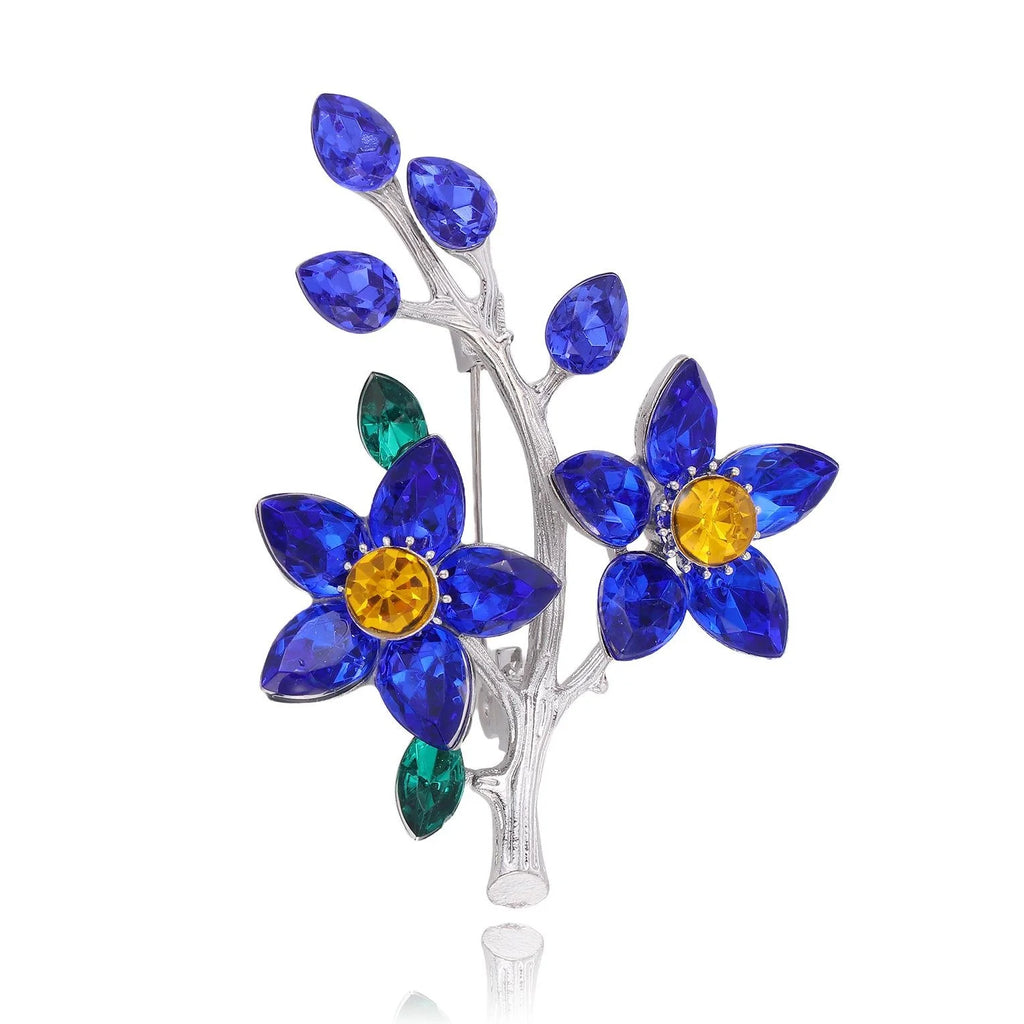 Elegant Red Crystal Flower Branch Brooch Gold Alloy Rhinestone Floral Lapel Pin Corsage Gift For Women