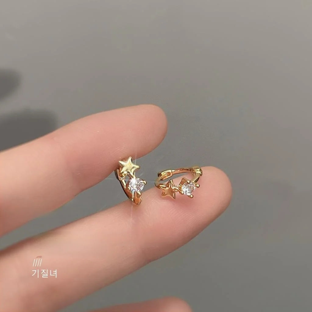 Mini Zircon Star Round Copper Drop Earrings Minimalist Style Daily Commuter Jewelry