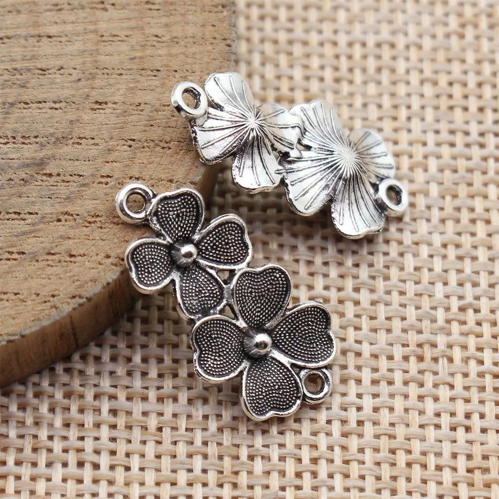 26x12mm 1g Antique Silver Zinc Alloy Chinese Flower Connector Charm for DIY Earrings Jewelry