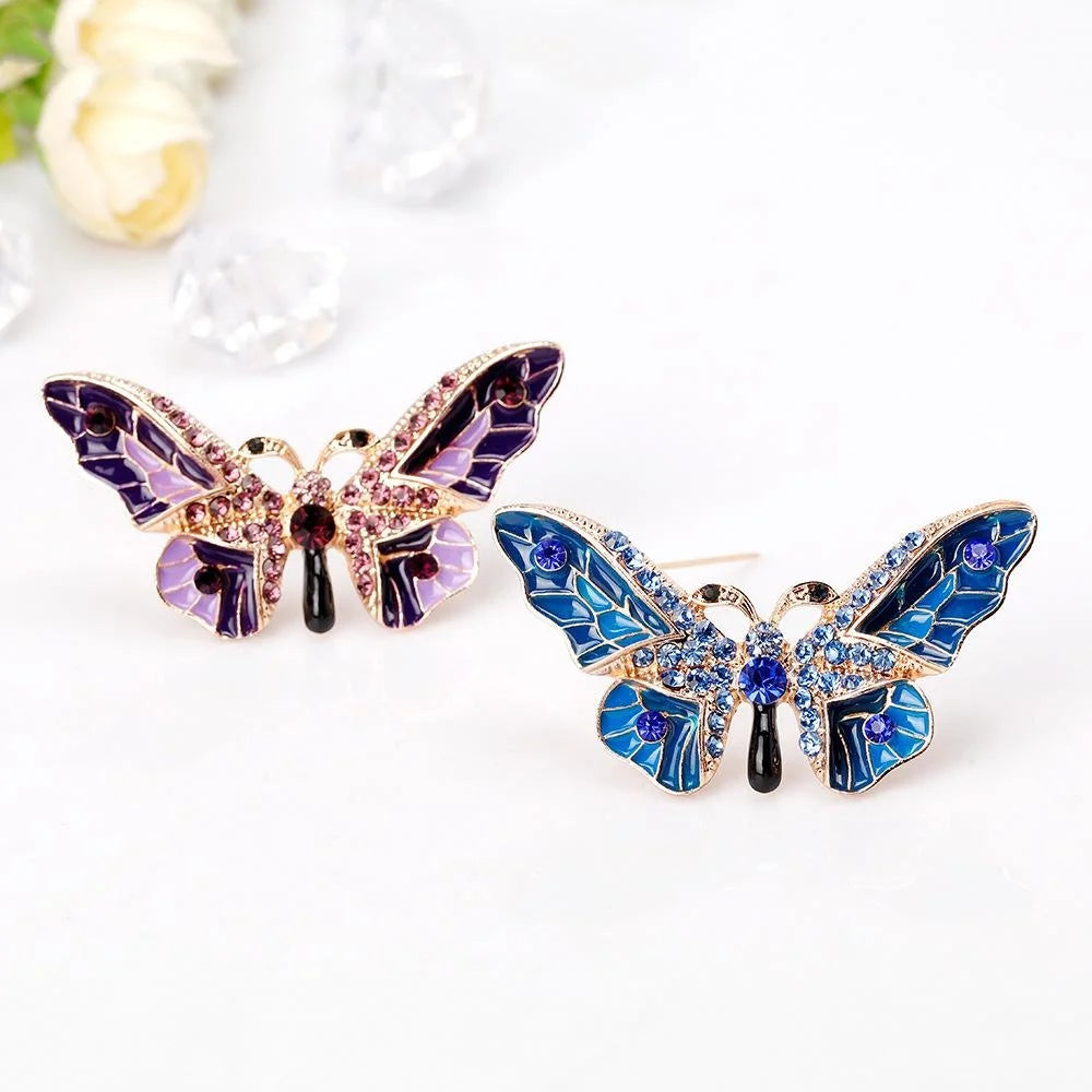 Elegant Blue Enamel Butterfly Alloy Brooch With Rhinestone Accents, Luxury Lapel Pin Corsage Gift