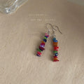 Colorful Dopamine Sweet Summer Copper Heart Tassel Stud Earrings With Silver Plated Pins