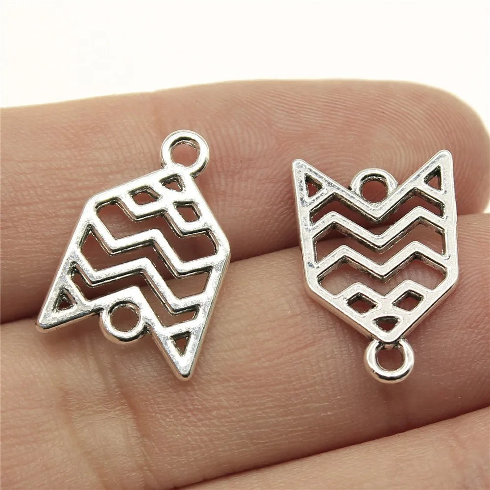 19x13mm 1.1g Antique Silver Zinc Alloy Hollow Pattern Earring Connector Charms for DIY Earring Making