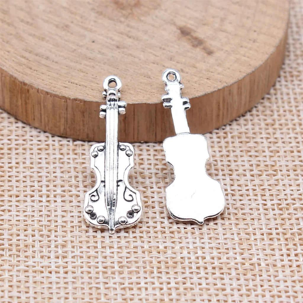 31x11mm 1.7g Antique Silver Zinc Alloy Violin Charm Pendant for DIY Jewelry Making