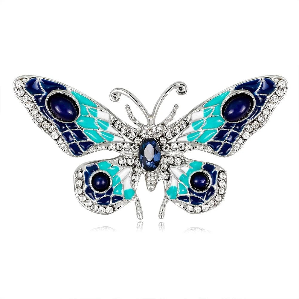 Elegant Enamel Butterfly Brooch With Rhinestone Alloy Wings, Women's Lapel Pin Corsage Suit Accessory