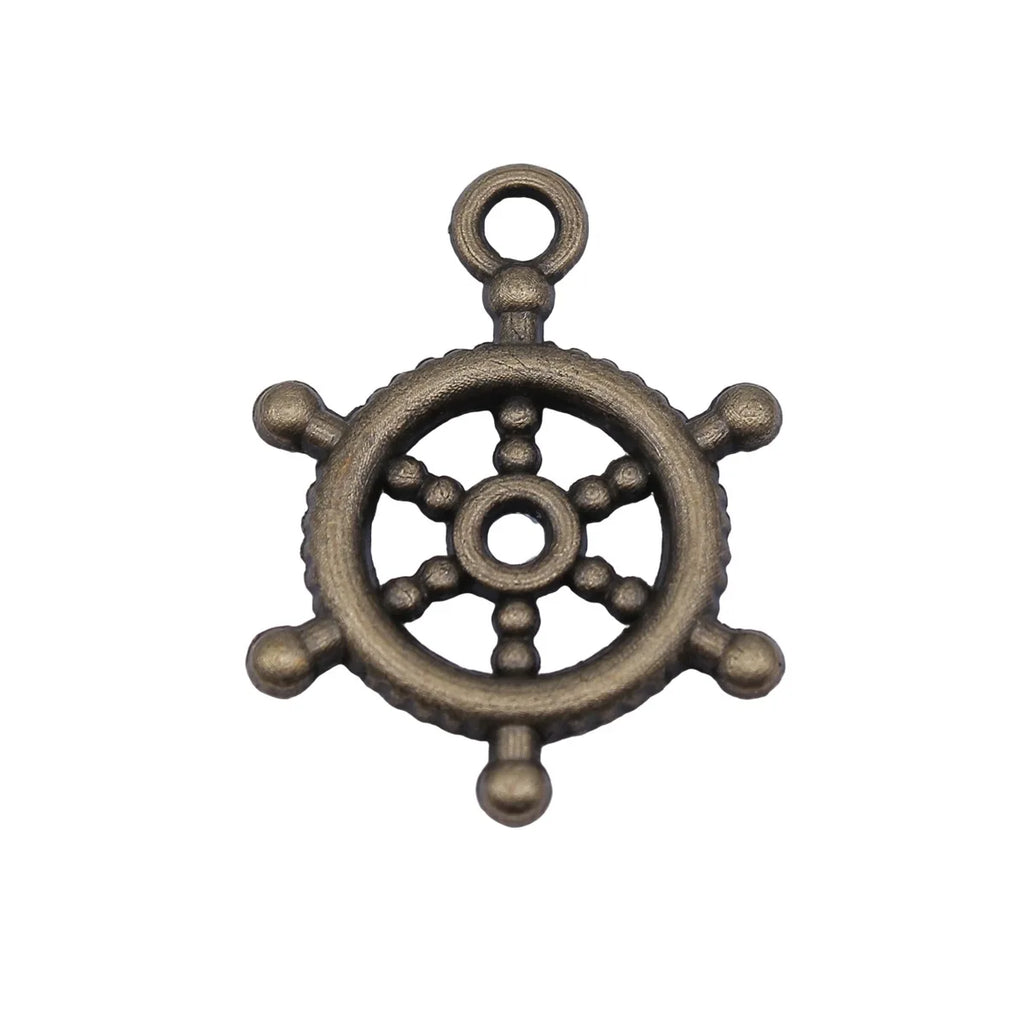 29.6x22mm 2.8g Antique Bronze Tone Zinc Alloy Ship Wheel Charm Pendant for Nautical Jewelry DIY