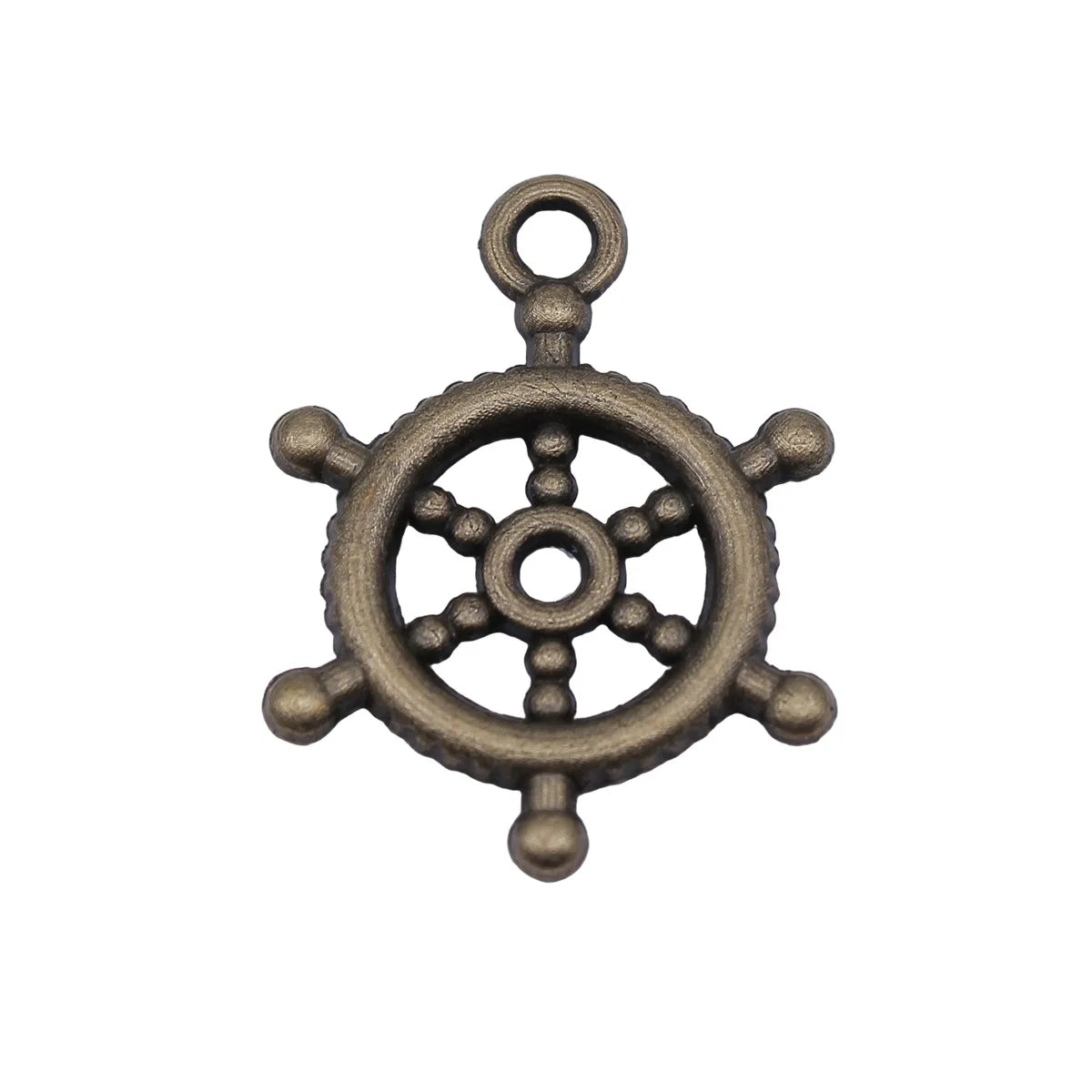 29.6x22mm 2.8g Antique Bronze Tone Zinc Alloy Ship Wheel Charm Pendant for Nautical Jewelry DIY