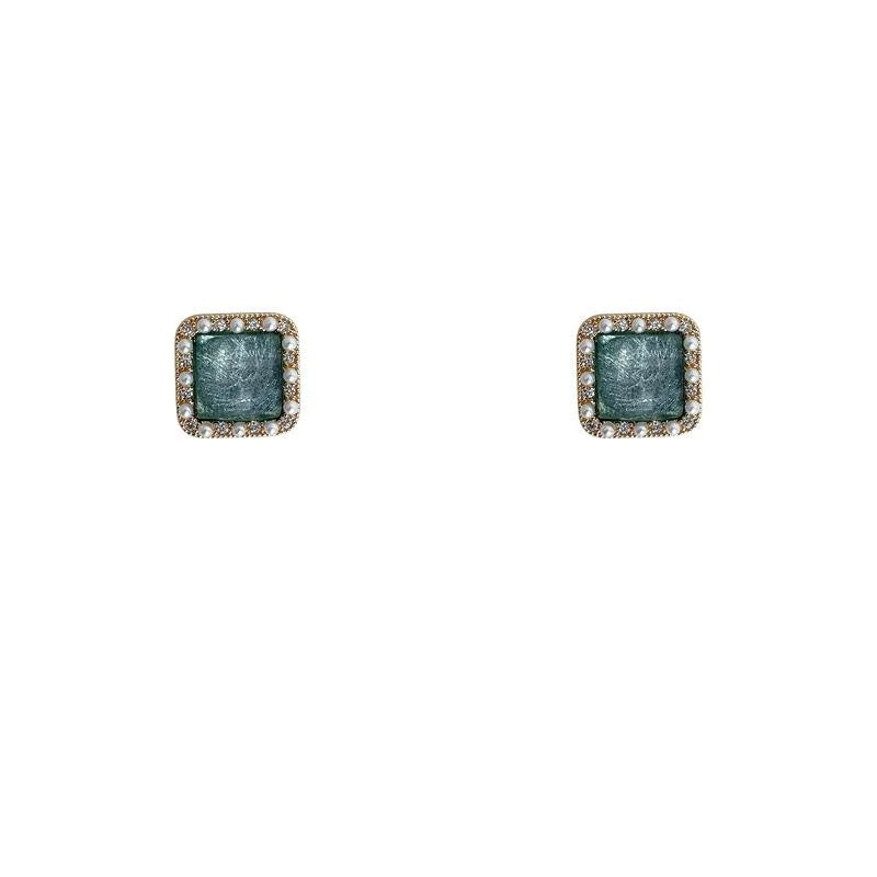 14K Plated Copper Geometric Starry Blue Pearl Zircon Stud Earrings For Women