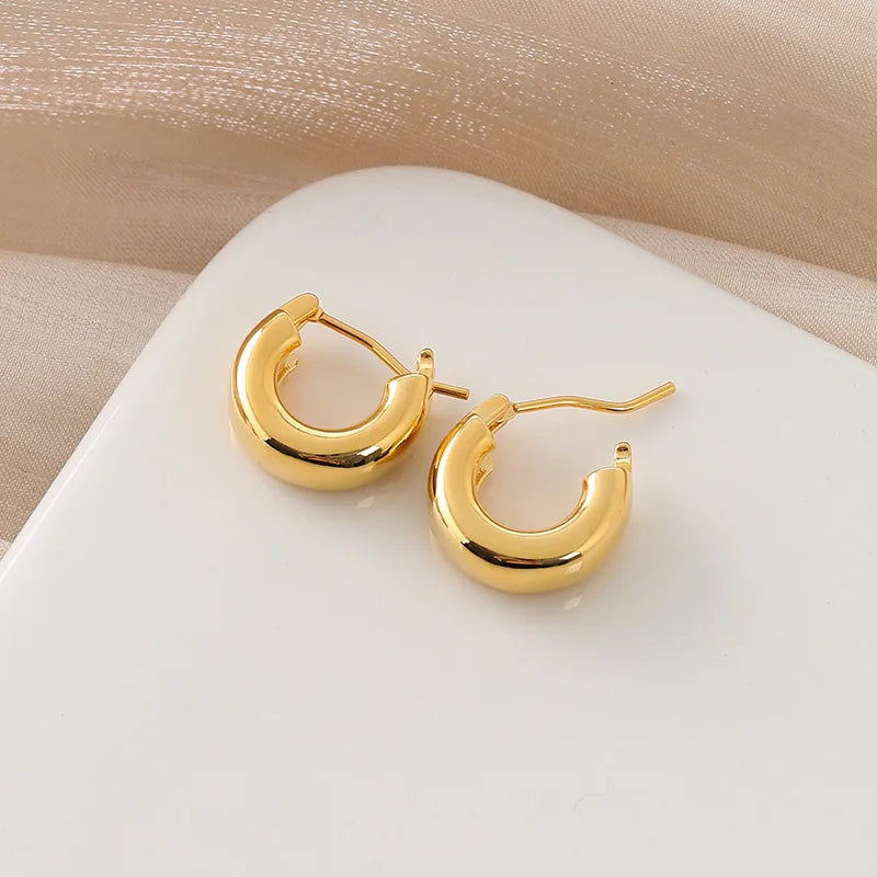 Elegant Gold Alloy Geometric Round Spiral Hoop Stud & Clip On No Piercing Minimalist Ear Cuff Earrings