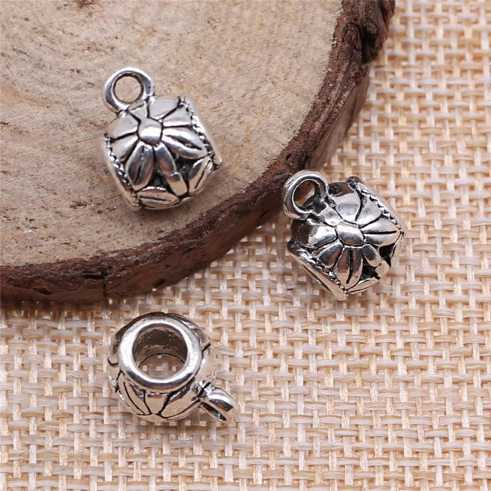 13x9x9mm 2.3g Multicolor Zinc Alloy Hollow Floral Pendant Bail Connector for DIY Jewelry Making