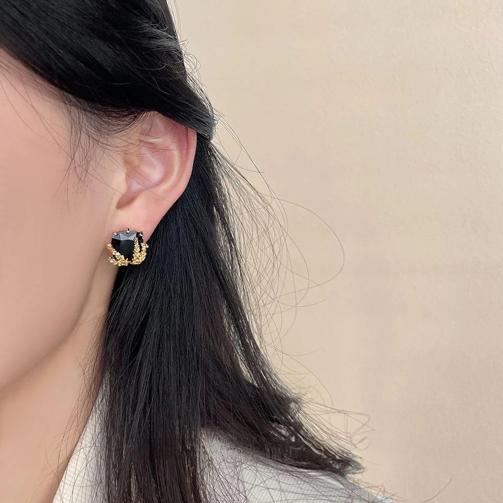 14K Gold Plated Geometric Wheat Zircon Stud Earrings For Women Minimalist Square Fashion Jewelry