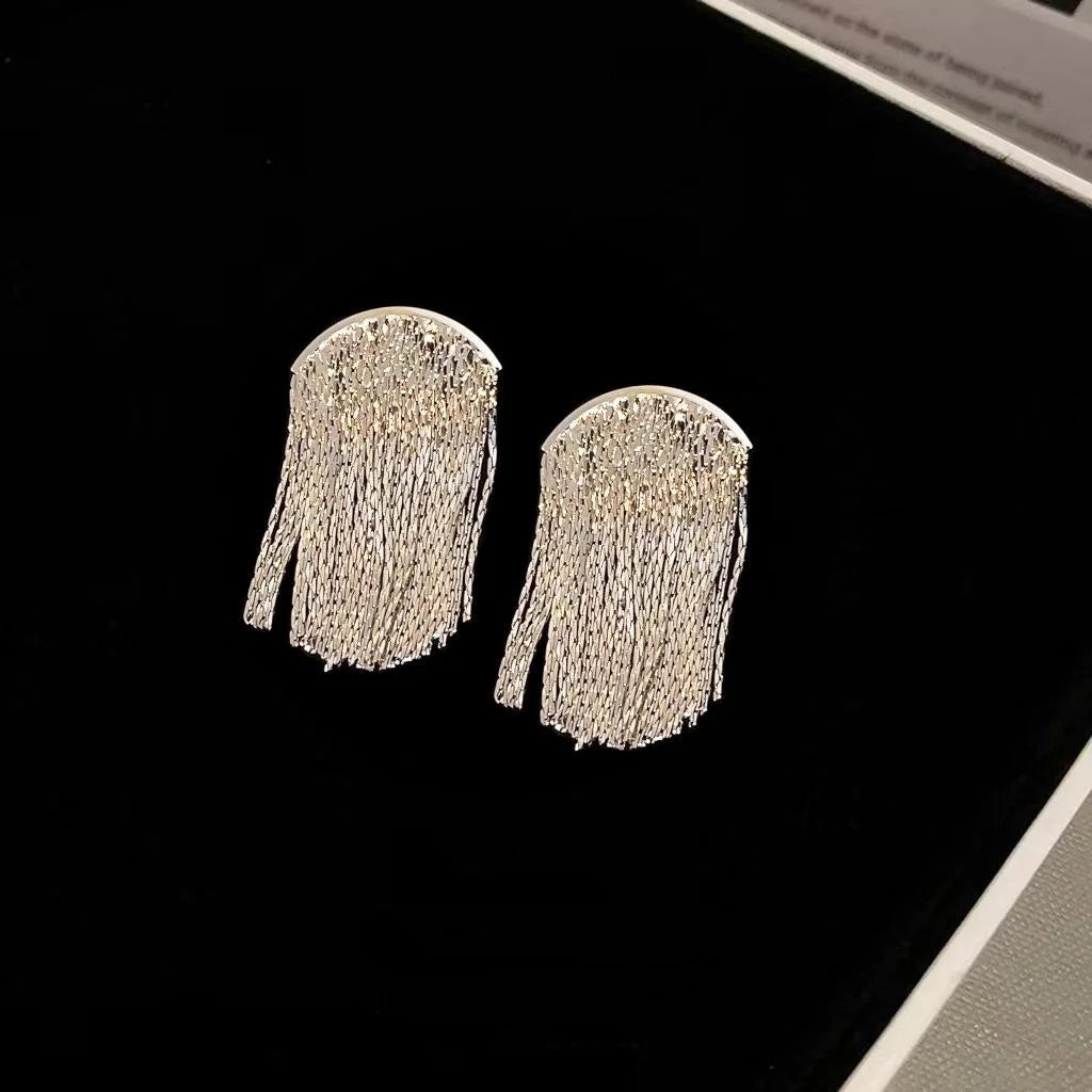 High Quality Copper Silver Plated Geometric Tassel Stud Earrings Elegant Fashion Jewelry
