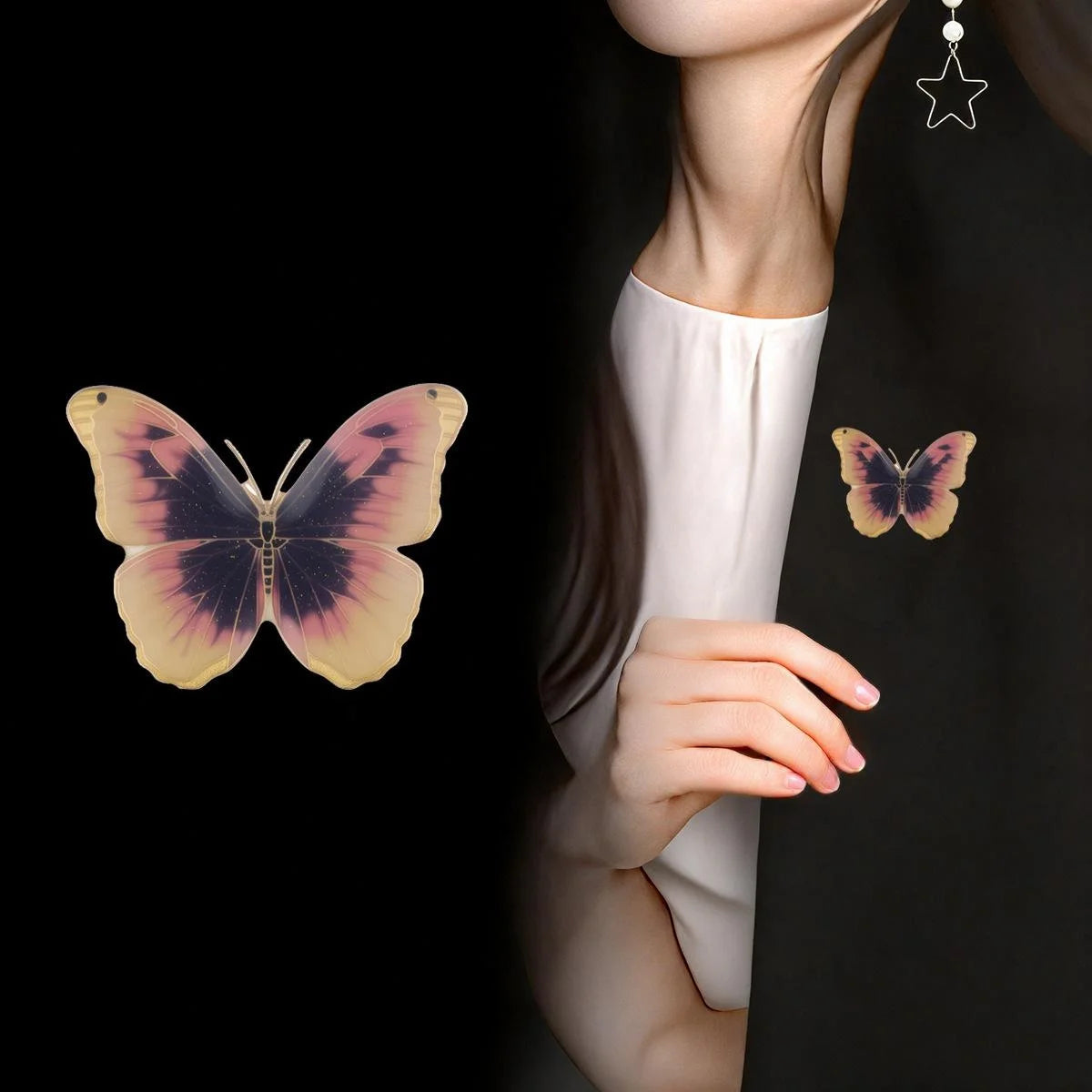 Elegant Forest Butterfly Enamel Alloy Brooch With Blue Yellow Wings, Luxury Lapel Pin Suit Corsage Gift