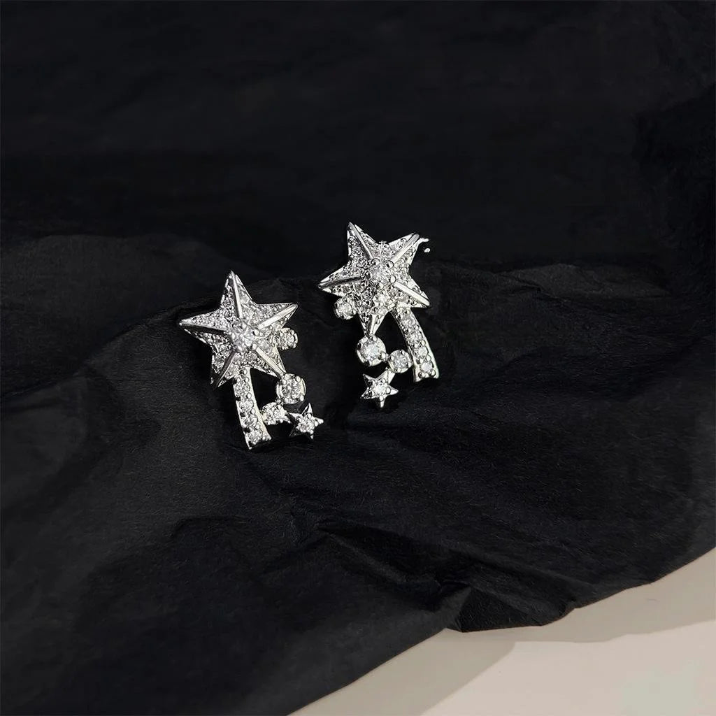Micro Pave Zircon Star Meteor Copper Drop Earrings Minimalist Style Designer Jewelry