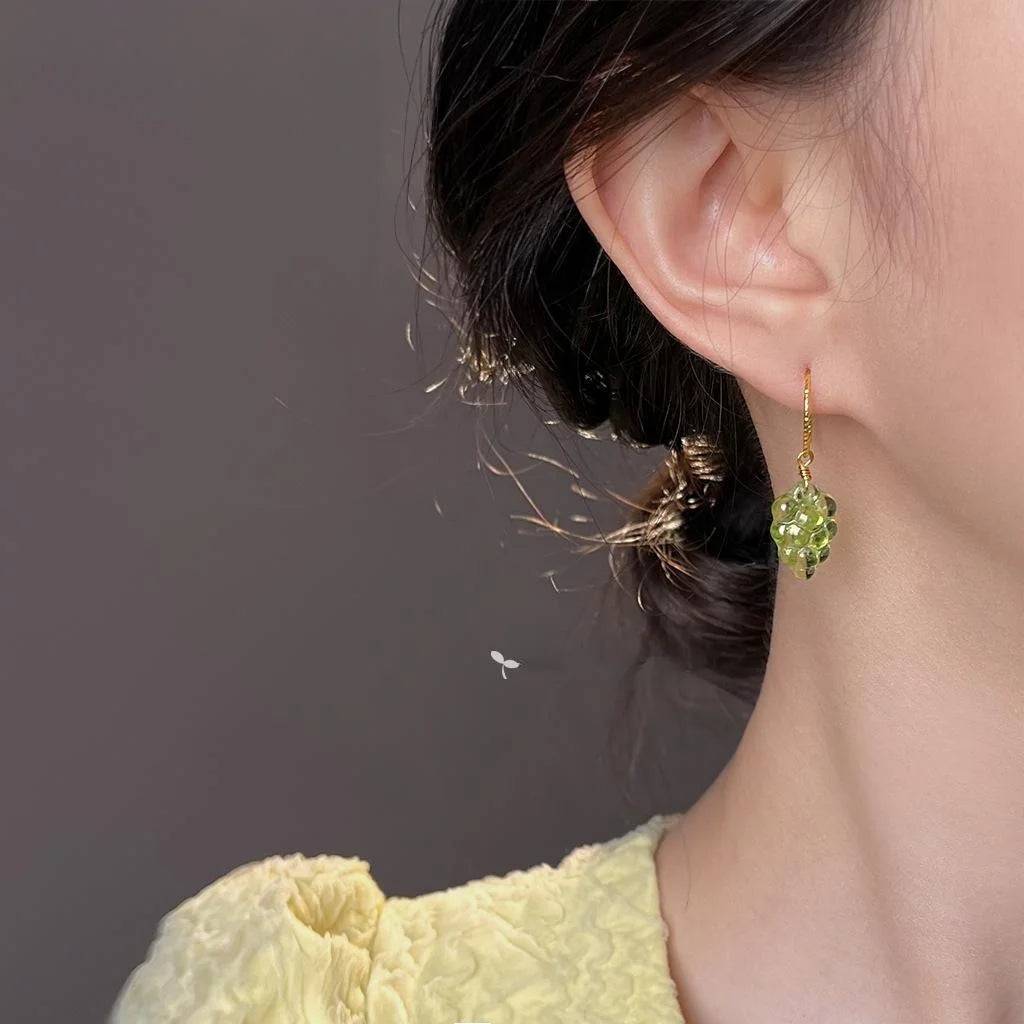 Translucent Czech Glass Grape Drop Earrings Fresh Sweet Green Fruit Forest Style Jewelry