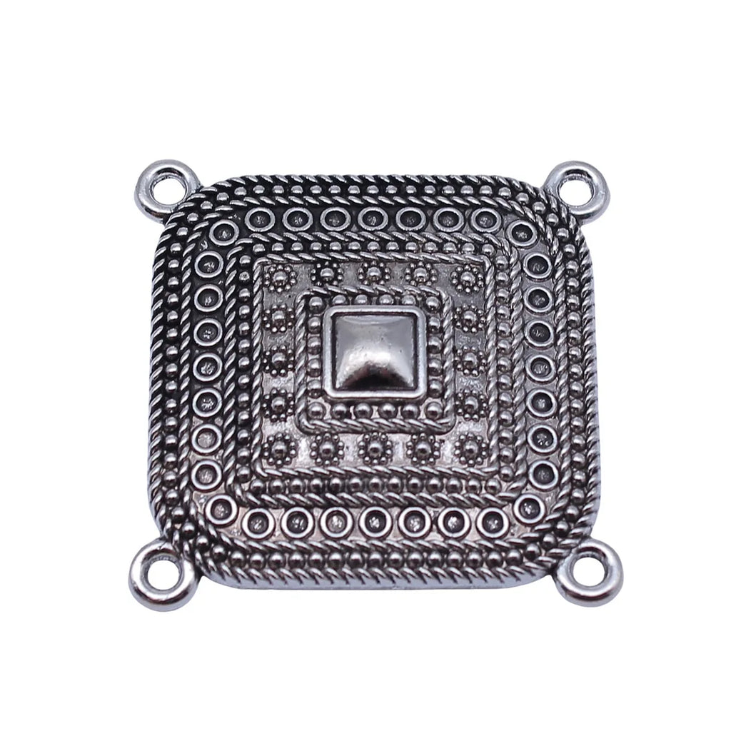 33x33mm 4.8g Antique Silver Tone Zinc Alloy 4-Hole Connector Charm for Body Chain Waist Chain DIY
