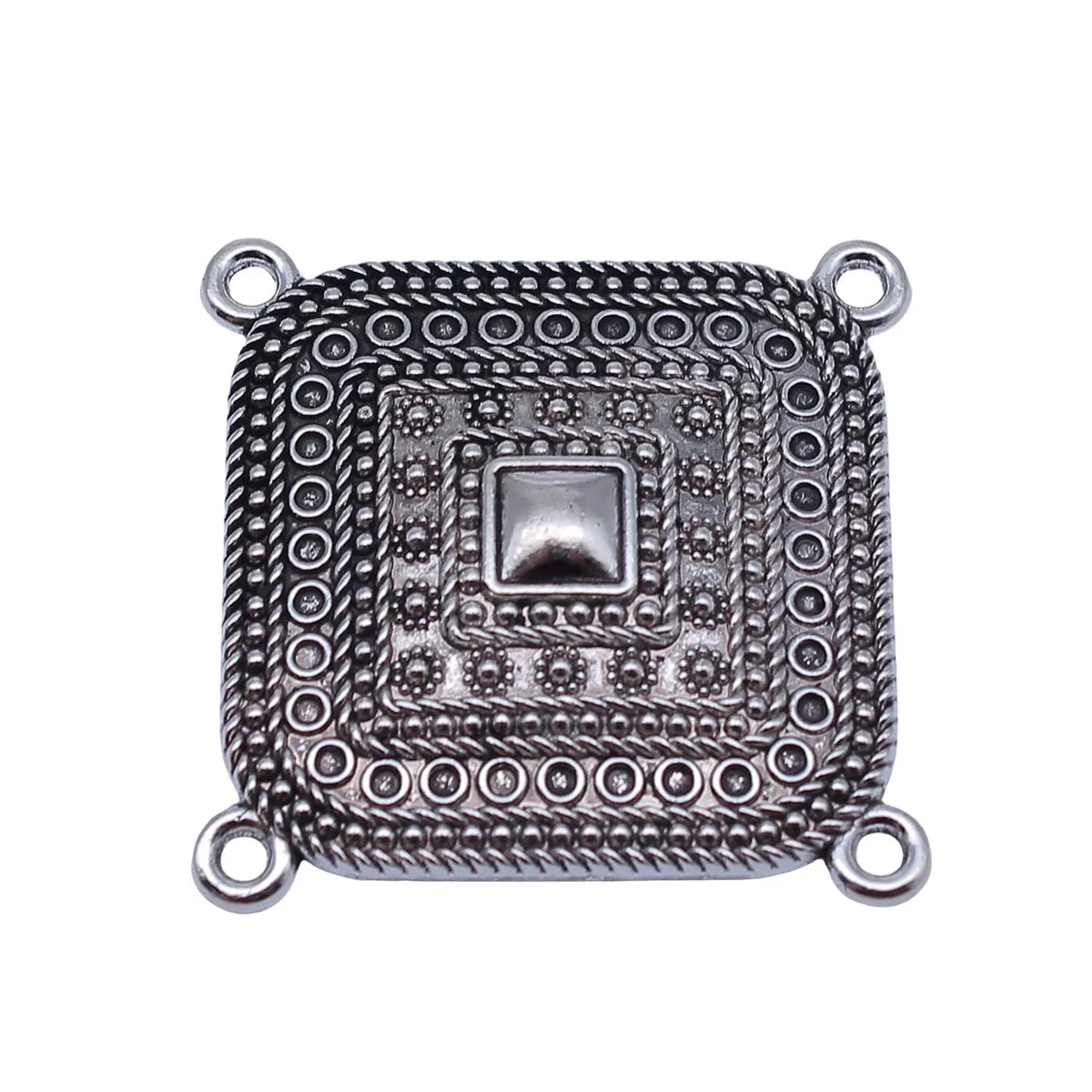 33x33mm 4.8g Antique Silver Tone Zinc Alloy 4-Hole Connector Charm for Body Chain Waist Chain DIY