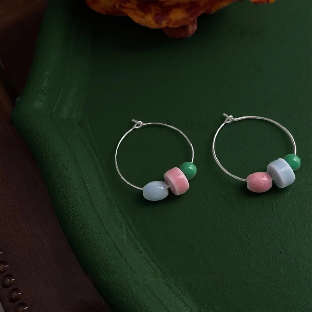 Ethnic Style Handmade Glazed Ceramic Geometric Round Square Drop Earrings for Women