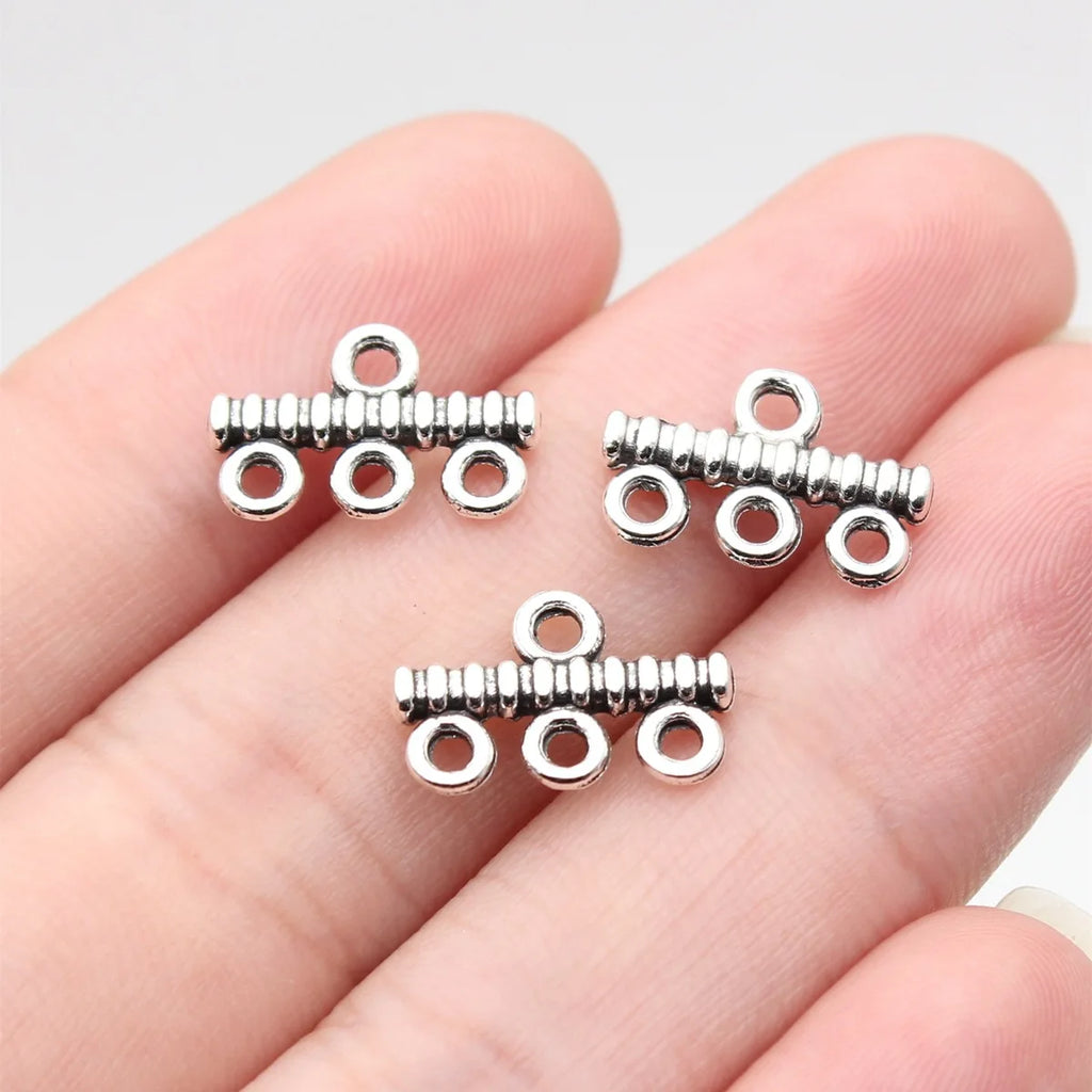 14x9.3mm 0.58g Antique Silver Zinc Alloy Three Hole Earring Connector Charm for DIY Earring Making