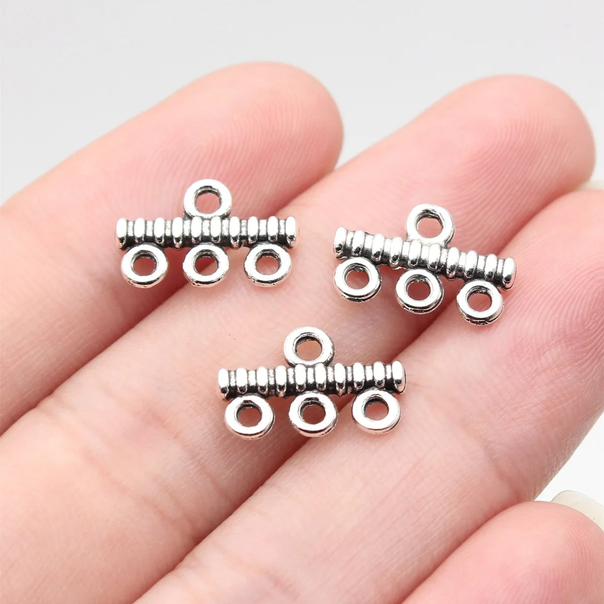14x9.3mm 0.58g Antique Silver Zinc Alloy Three Hole Earring Connector Charm for DIY Earring Making