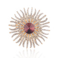 Luxury Sunflower Sunburst Rhinestone Brooch With Blue Glass Center, Elegant Women's Lapel Pin Suit Accessory