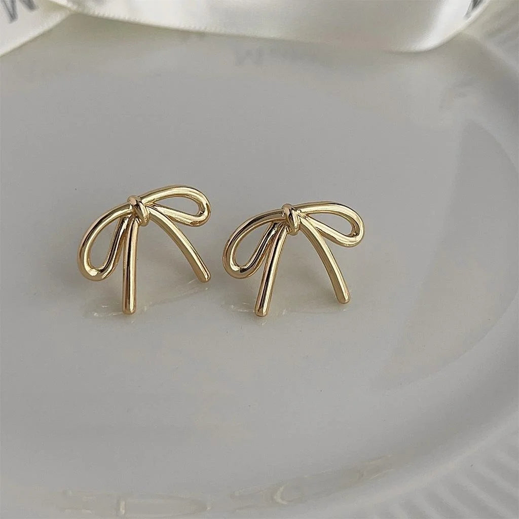 Copper 14K Plated Bow Stud Earrings Minimalist Light Luxury Commuter Jewelry for Women