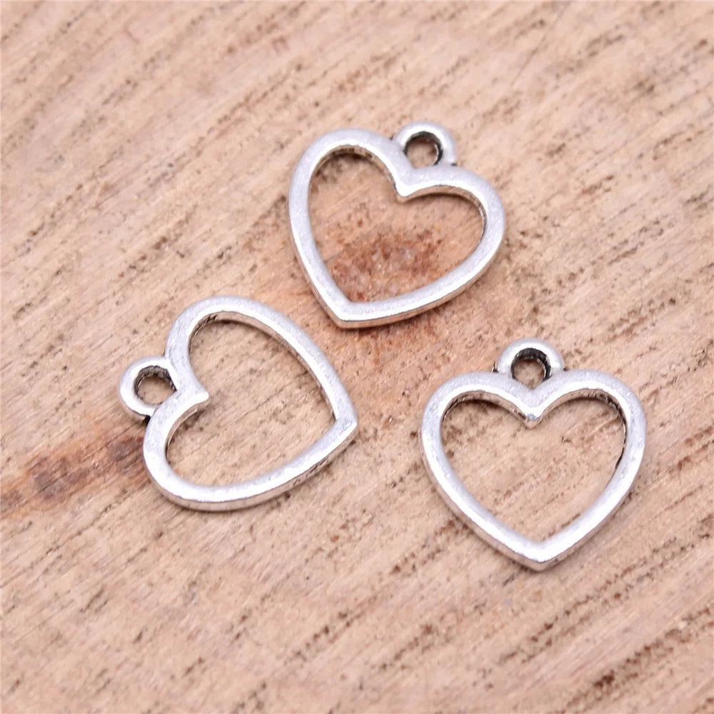 12x11mm 0.31g Multicolor Zinc Alloy Hollow Heart Charm Pendant for DIY Bracelet Necklace Making