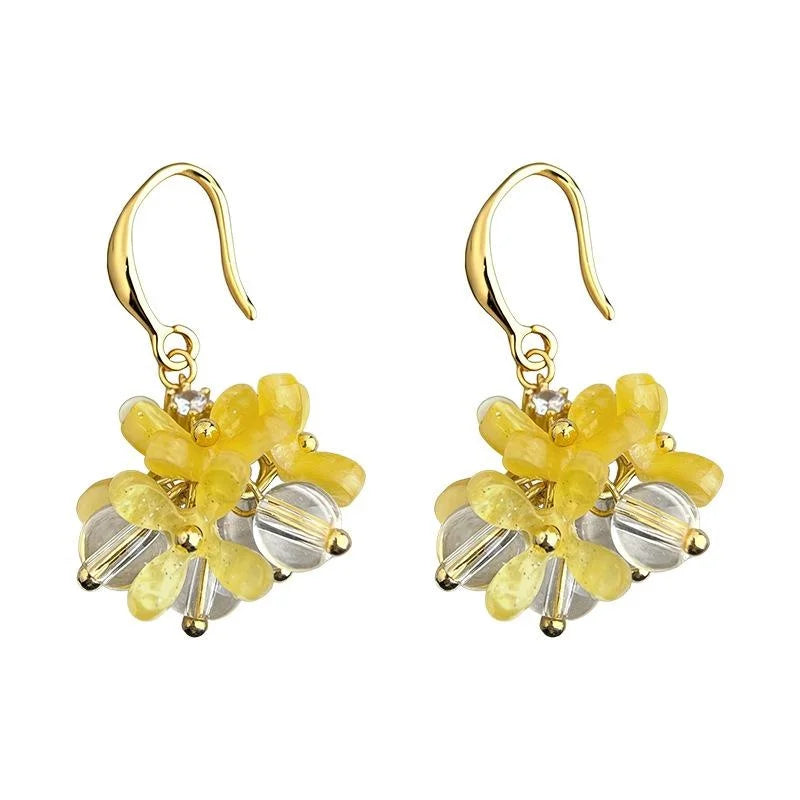 Summer Yellow Resin Flower Drop Earrings Handmade Niche Geometric Sweet Style Jewelry