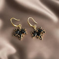 14K Gold Plated Copper Zircon Black Maple Leaf Drop Earrings Light Luxury Commuter Jewelry