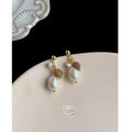 Geometric Freshwater Pearl Natural Stone Tassel Stud Earrings With Silver Plated