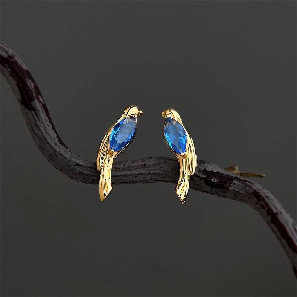 Old Money Style Bird Zircon Inlaid Copper Stud Earrings For Women