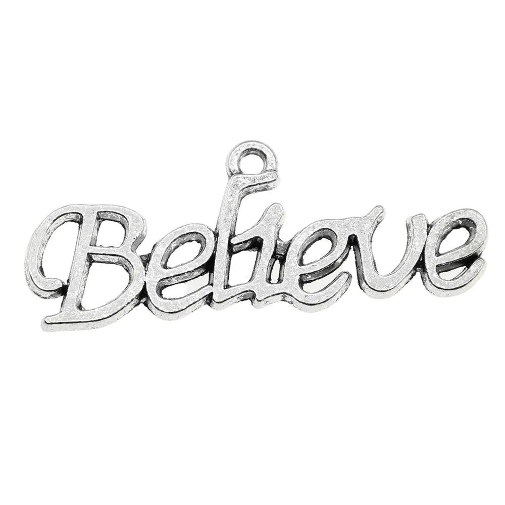 33x13mm 1.3g Antique Silver Zinc Alloy Believe Word Connector Charm for DIY Bracelet Jewelry Making