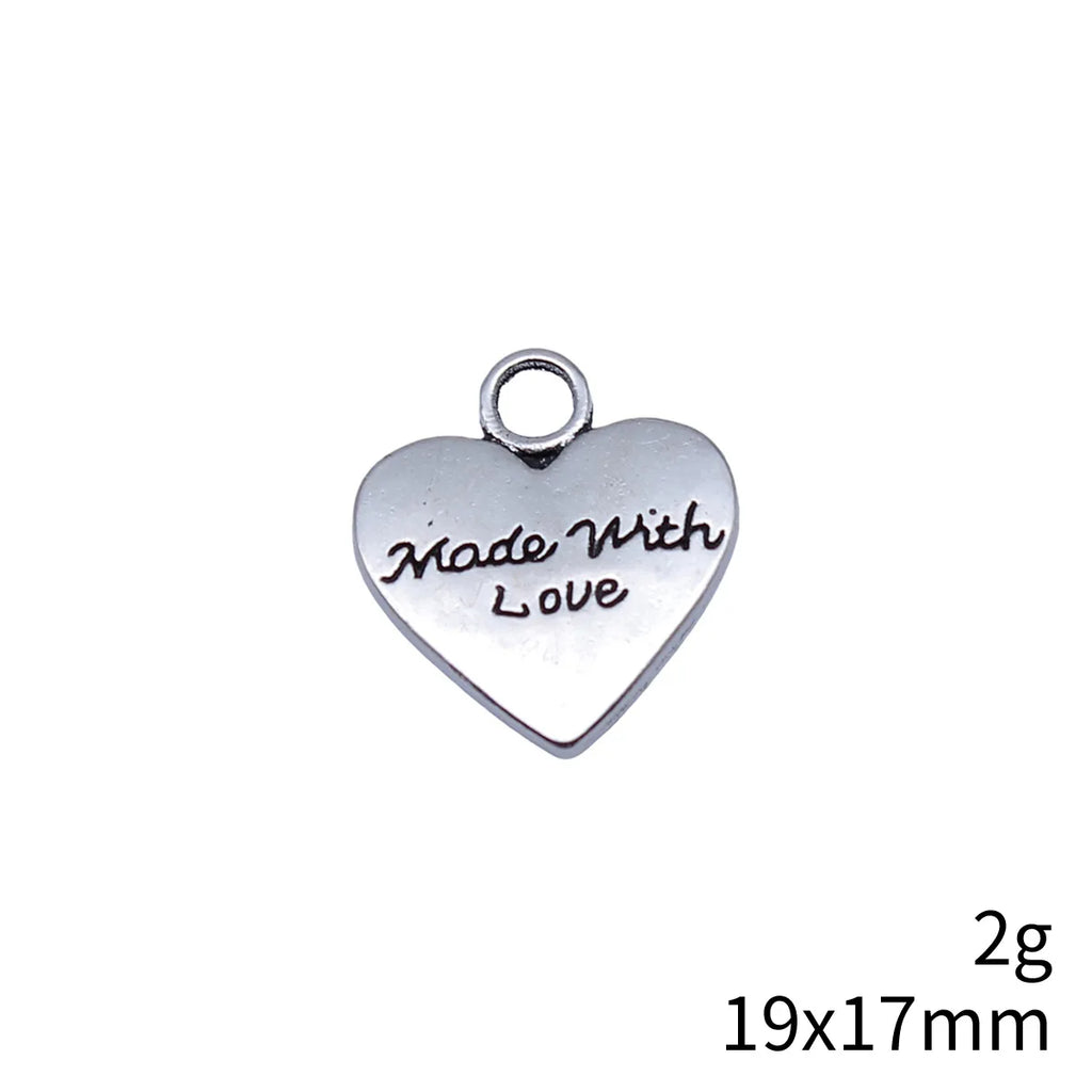 19x17mm 2g Antique Silver Zinc Alloy Made With Love Heart Double Sided Charm Pendant for DIY Jewelry Making